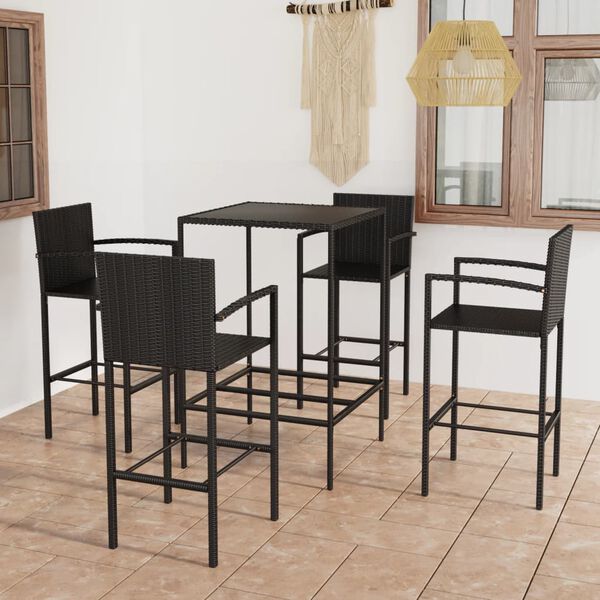 vidaXL 5 Piece Garden Bar Set Poly Rattan Black