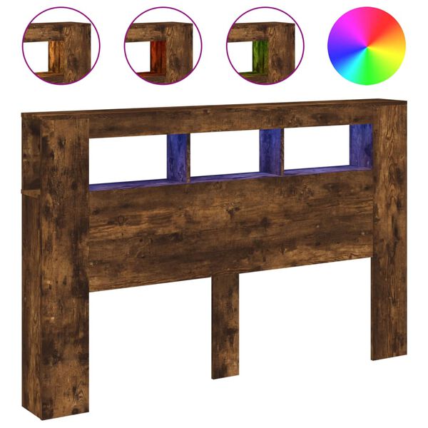 vidaXL LED Headboard Smoked Oak 160x18.5x103.5 cm Engineered Wood