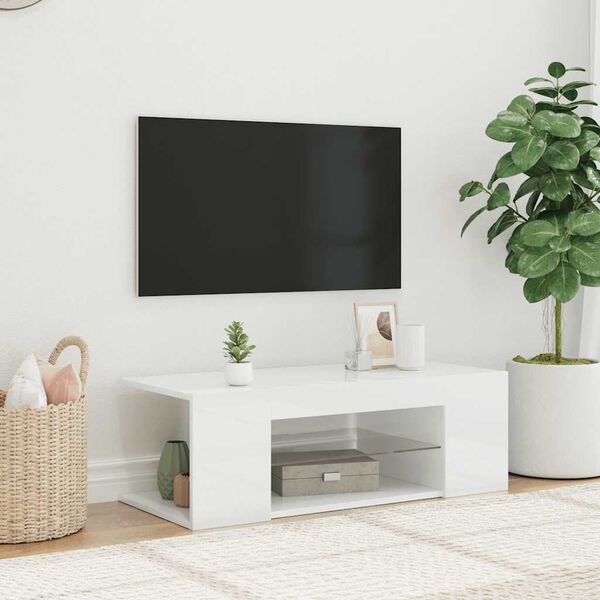 vidaXL TV Cabinet with LED Lights High Gloss White 90x39x30 cm