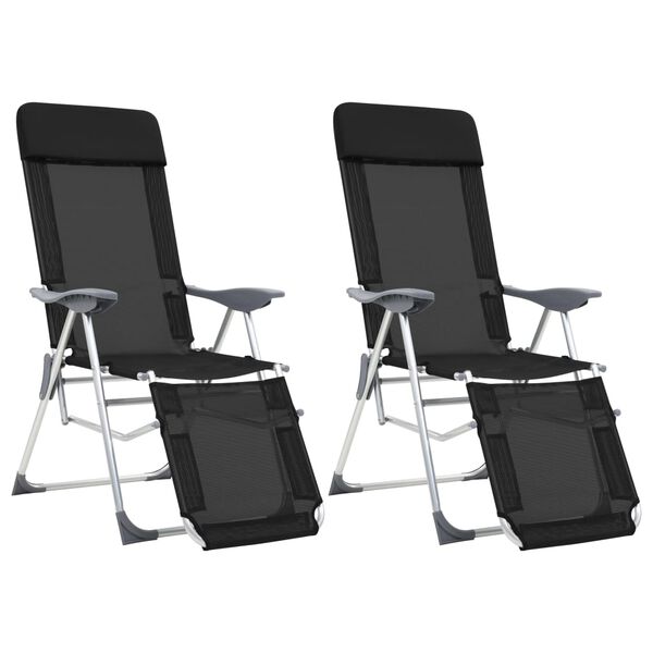 vidaXL Folding Camping Chairs with Footrests 2 pcs Black Textilene