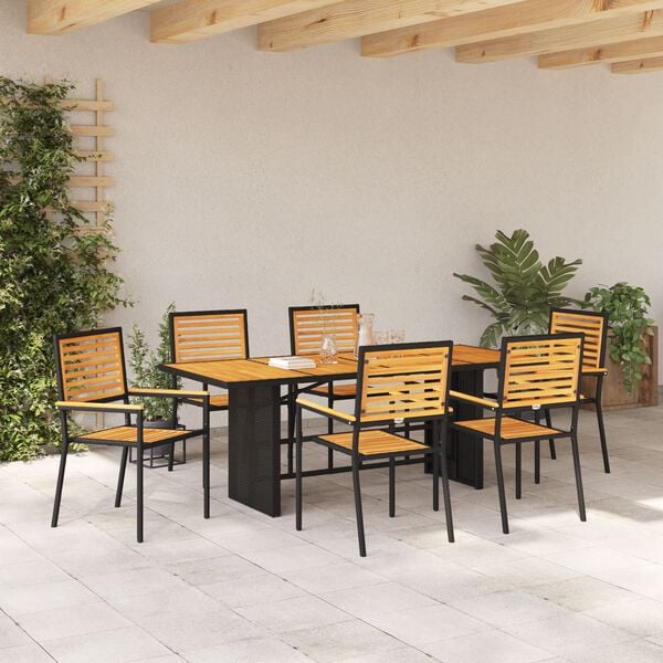 vidaXL Garden Dining Set 7 pcs Black Poly Rattan
