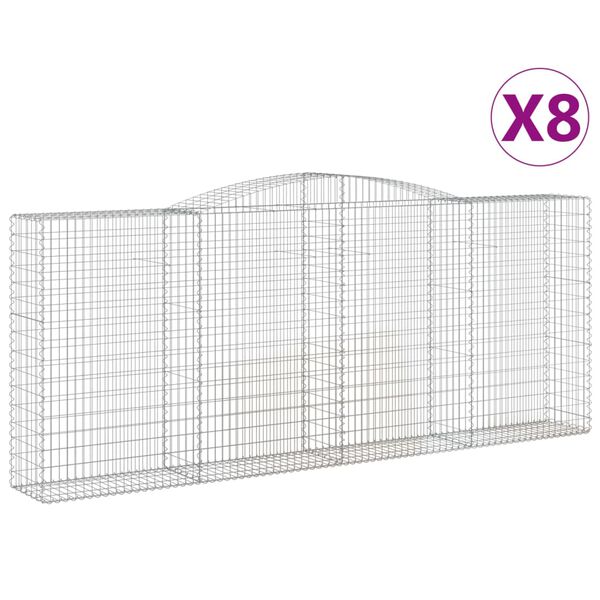 vidaXL Arched Gabion Baskets 8 pcs 400x50x160/180 cm Galvanised Iron
