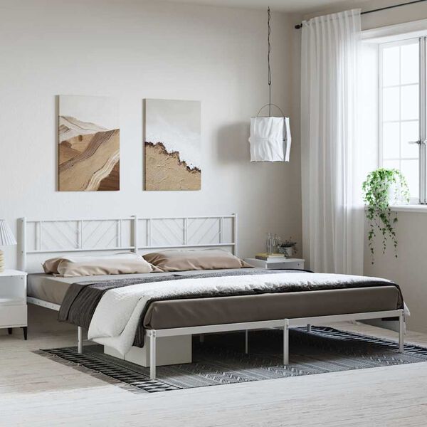 vidaXL Metal Bed Frame without Mattress with Headboard White 193x203cm