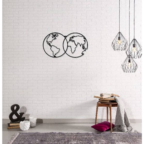 Homemania Wall Decoration World Map 9 60x34 cm Metal Black