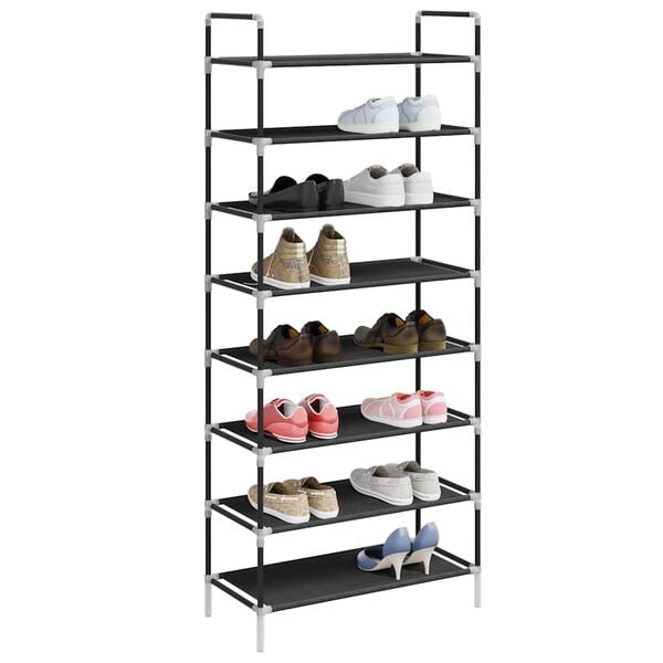 vidaXL Shoe Rack with 8 Shelves Metal and Non-woven Fabric Black