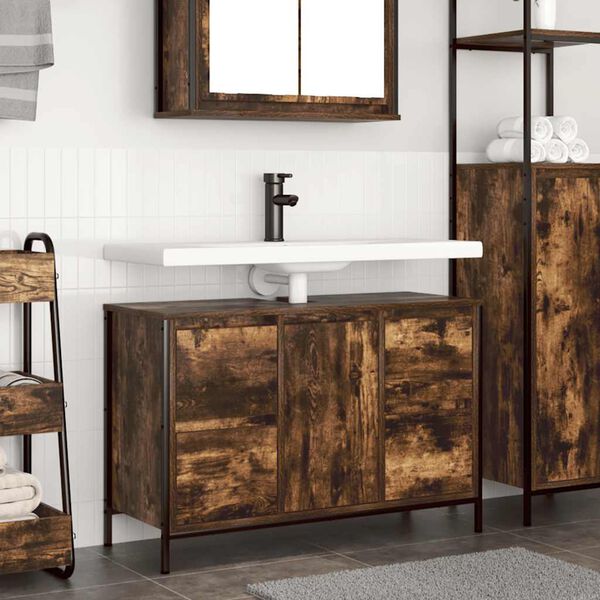 vidaXL Basin Cabinet with Drawers Smoked Oak 90x34.5x60 cm