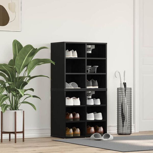 vidaXL Shoe Cabinet 2 pcs Black Oak 52 x 30 x 50.5 cm Engineered Wood