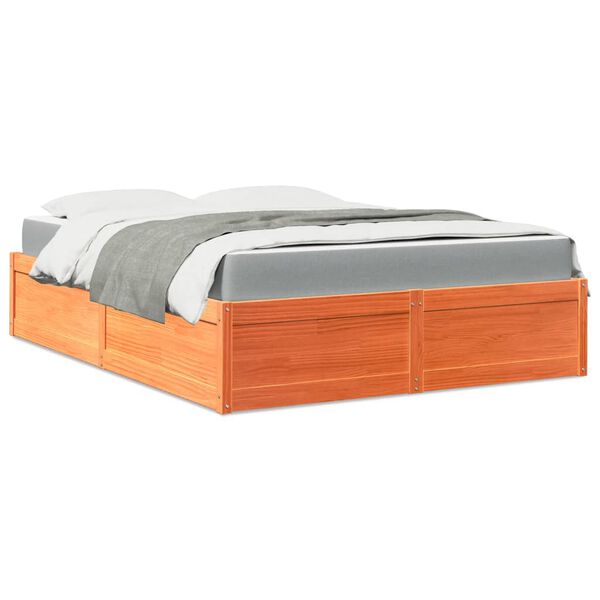 vidaXL Bed with Mattress Wax Brown 140x200 cm Solid Wood Pine