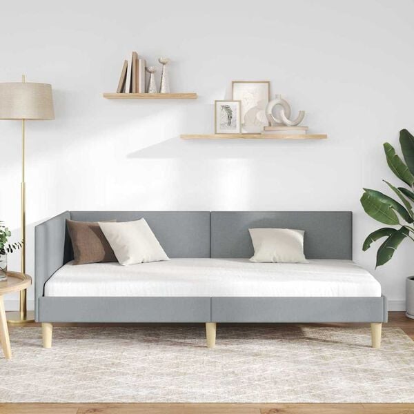 vidaXL Corner Bed Frame Light Grey 90 cm x 200 cm Velvet