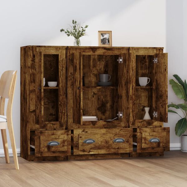 vidaXL Highboards 3 pcs Smoked Oak Engineered Wood
