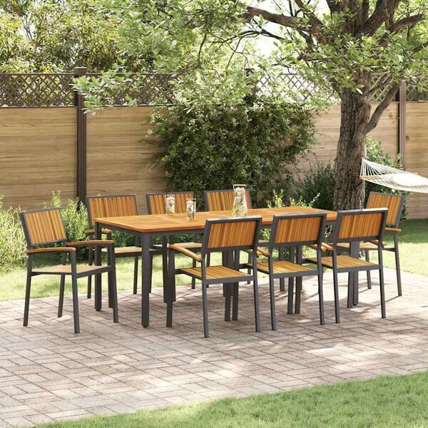 vidaXL Garden Dining Set 9 pcs Black and brown 200 x 90 x 75 cm