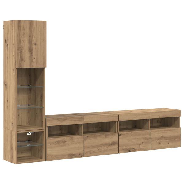 vidaXL TV Wall Unit with LED 4 pcs Artisan Oak Engineered Wood