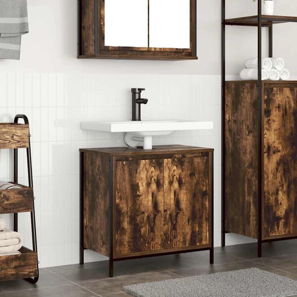vidaXL Bathroom Basin Cabinet Smoked Oak 60x34.5x60 cm