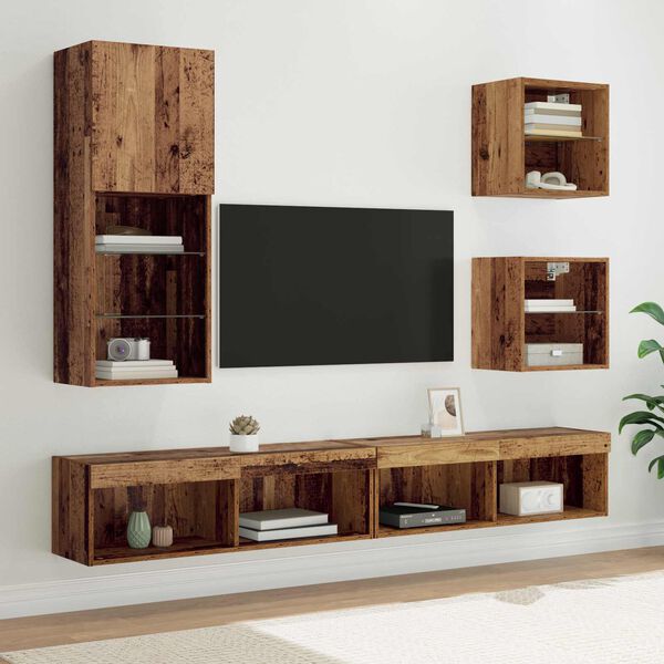 vidaXL TV Wall Units with LED 5 pcs Old Wood Engineered Wood