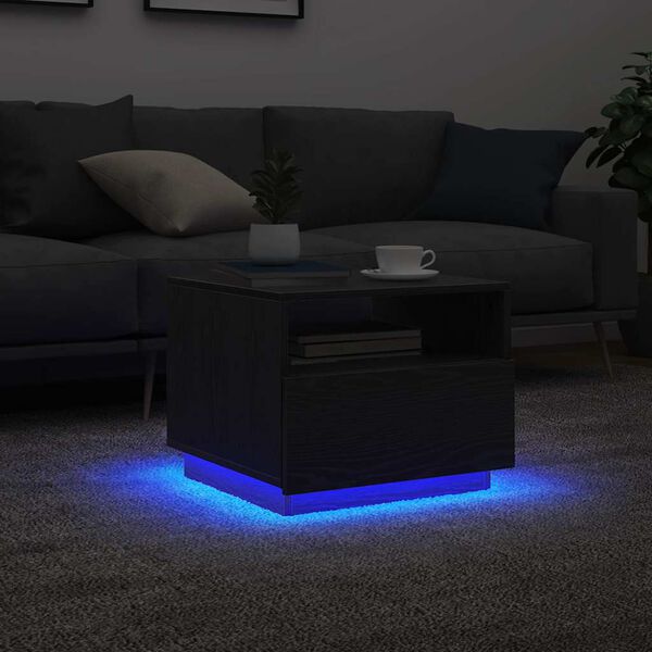vidaXL Coffee Table with LED Lights Black Oak 50x49x40 cm