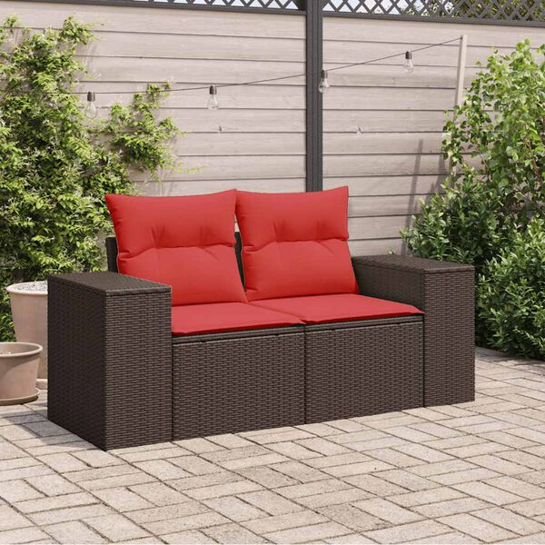 vidaXL Garden Sofa with Cushions 2-Seater Brown Poly Rattan