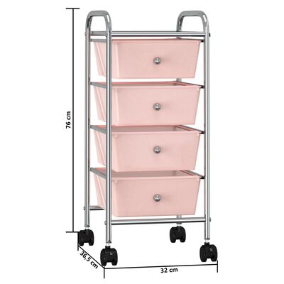 vidaXL 4-Drawer Mobile Storage Trolley Pink Plastic