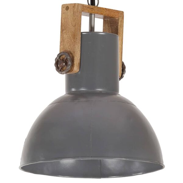 vidaXL Industrial Hanging Lamp 25 W Grey Round Mango Wood 32 cm E27