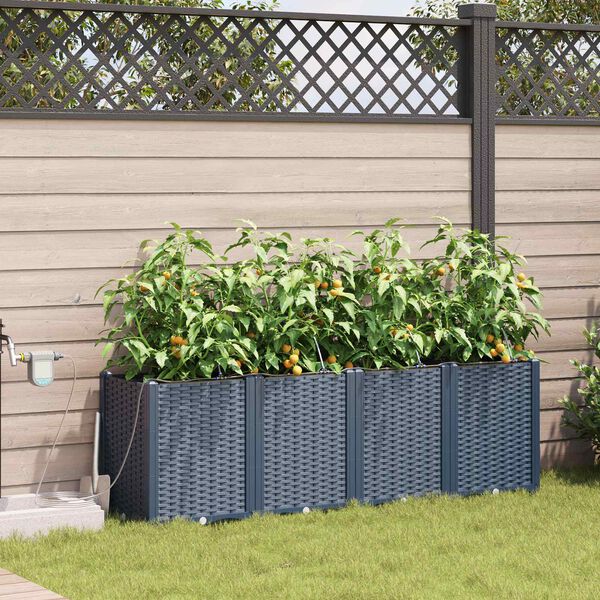 vidaXL Garden Planter 4 pcs Grey 160 x 40 x 52 cm Plastic