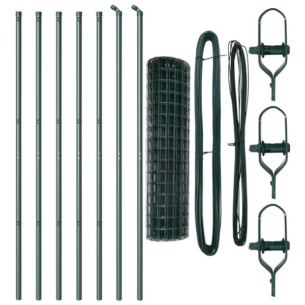 vidaXL Fence with Post Green 1.4 x 10 m Steel and PVC