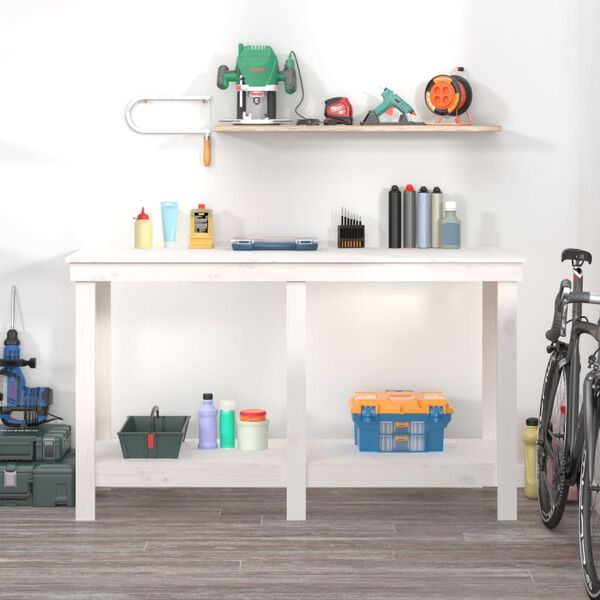 vidaXL Work Bench White 140x50x80 cm Solid Wood Pine