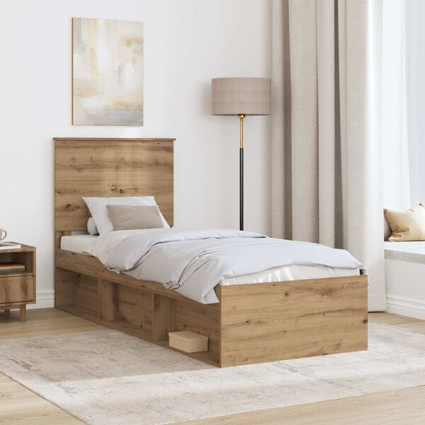 vidaXL Bed Frame Artisian Oak 75 x 190 cm Solid Pine Wood