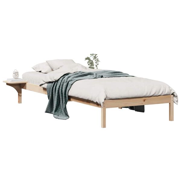 vidaXL Bed Frame with Side Tables Natural 100 x 220 cm Solid Pine Wood