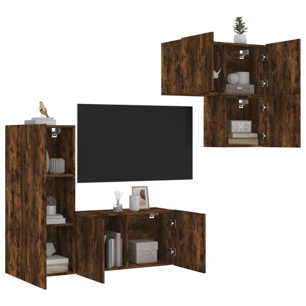 vidaXL 4 Piece TV Wall Units Smoked Oak Engineered Wood