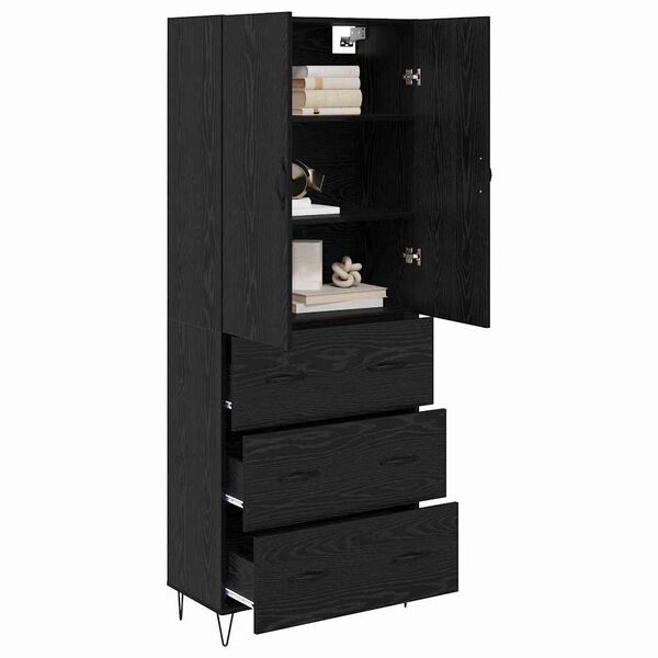 vidaXL Highboard with Drawer 2 pcs Black Oak Engineered Wood and Glass