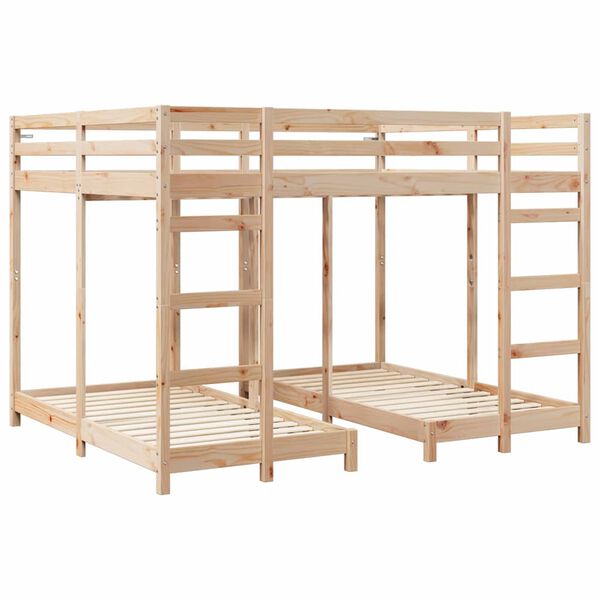 vidaXL Triple Bunk Bed Frame Natural 80 / 200 x 200 cm Solid Pine Wood