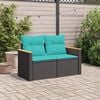 vidaXL Garden Sofa with Cushions 2-Seater Black Poly Rattan
