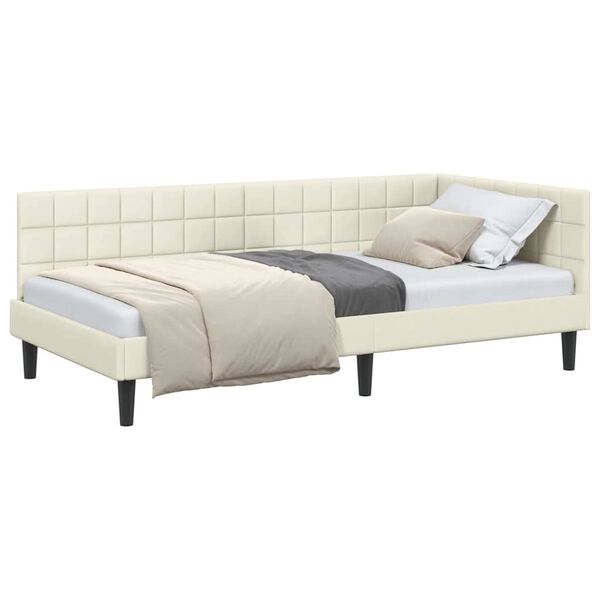 vidaXL Corner Bed Frame with Headboard Cream 90 cm x 190 cm Velvet