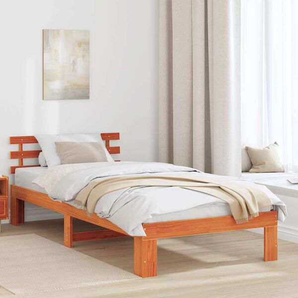 vidaXL Bed Frame with Headboard Wax Brown 90 x 190 cm Solid Pine Wood
