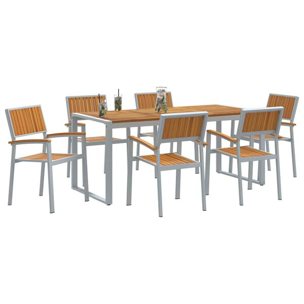 vidaXL Garden Dining Set 7 pcs Grey Solid Acacia Wood