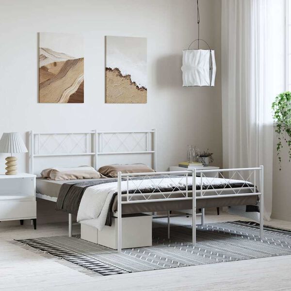 vidaXL Metal Bed Frame without Mattress with Footboard White 135x190cm