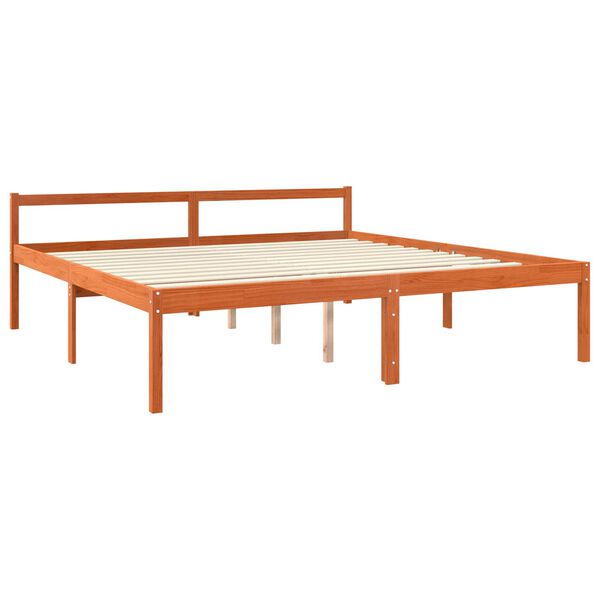 vidaXL Bed Frame with Headboard Wax Brown 200 x 200 cm Solid Pine Wood