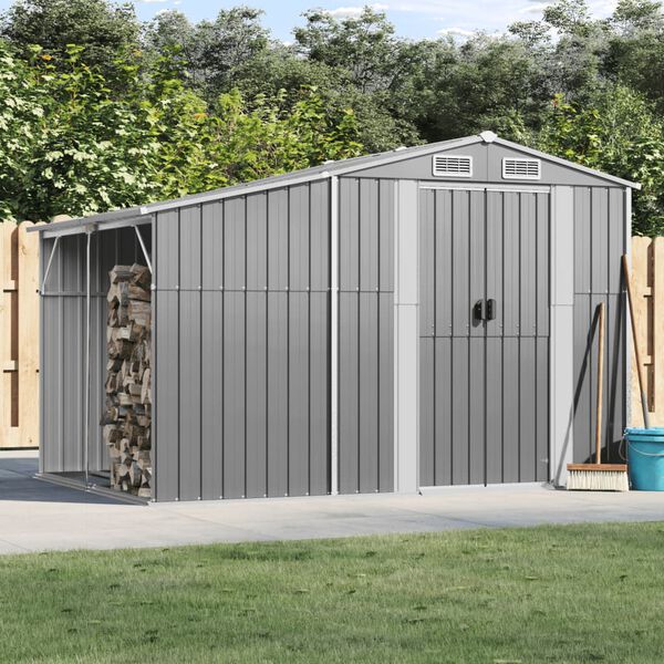 vidaXL Garden Shed Grey 277x192.5x179 cm Galvanised Steel