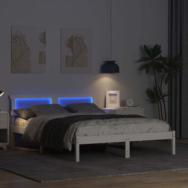 vidaXL Bed Frame with Headboard White 120 x 190 cm Solid Pine Wood