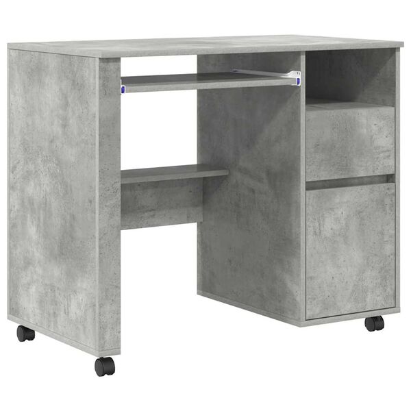 vidaXL Desk with Wheels Concrete Grey 91 x 50 x 77 cm Engineered Wood