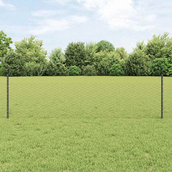 vidaXL Fence with Post Grey 0.5 x 10 m Steel and PVC