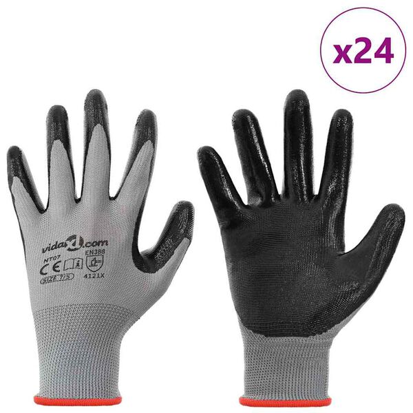 vidaXL Work Gloves 24 pcs Grey and Black 7 / S Polyester