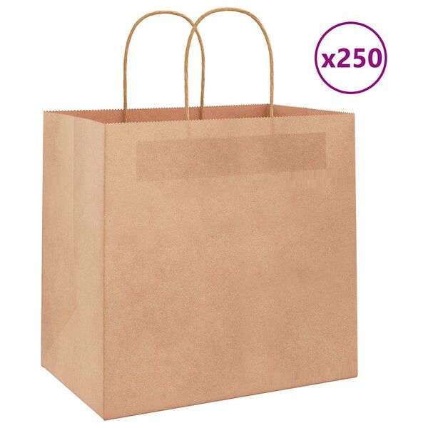 vidaXL Paper Bags 250 pcs with Handles Brown 26x17x25 cm
