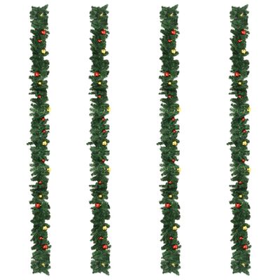 vidaXL Christmas Garlands 4 pcs with Baubles Green 270 cm PVC
