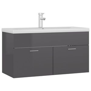 vidaXL Sink Cabinet with Built-in Basin High Gloss Grey Engineered Wood