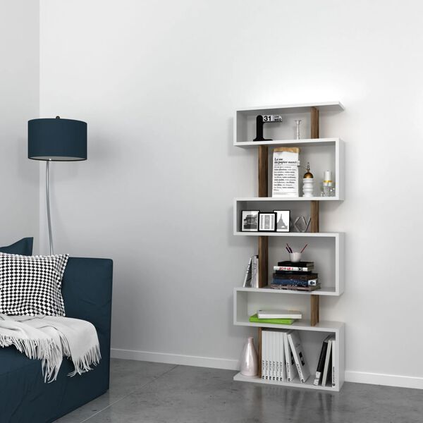 Homemania Bookcase Tablero 60x20x156.6 cm White and Walnut