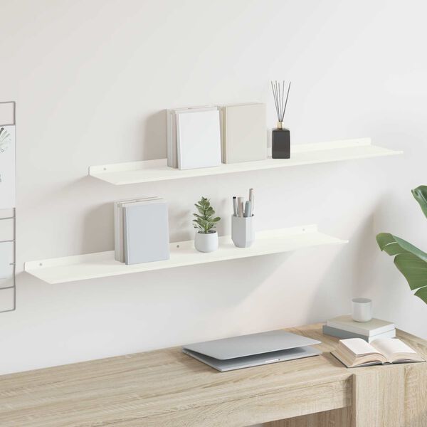 vidaXL Floating Shelf Wall-mounted 2 pcs White 100 x 18 x 2.5 cm Steel