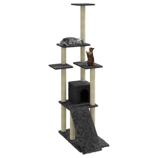 vidaXL Cat Tree with Sisal Scratching Posts Dark Grey 155 cm