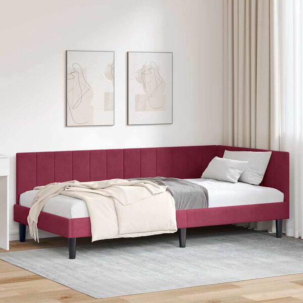 vidaXL Corner Bed Frame with Headboard Wine Red 90 cm x 190 cm Velvet