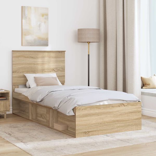vidaXL Bed Frame with Headboard Sonoma 100 x 200 cm Solid Pine Wood