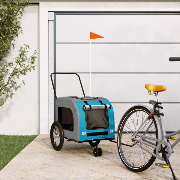 vidaXL Pet Bike Trailer Blue and Grey Oxford Fabric and Iron